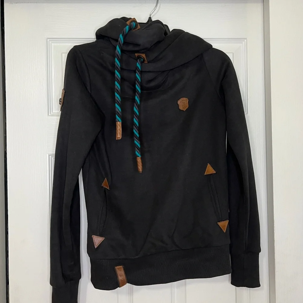 Naketano Black Sweater with Brown and Teal Accents - Picture 1 of 4